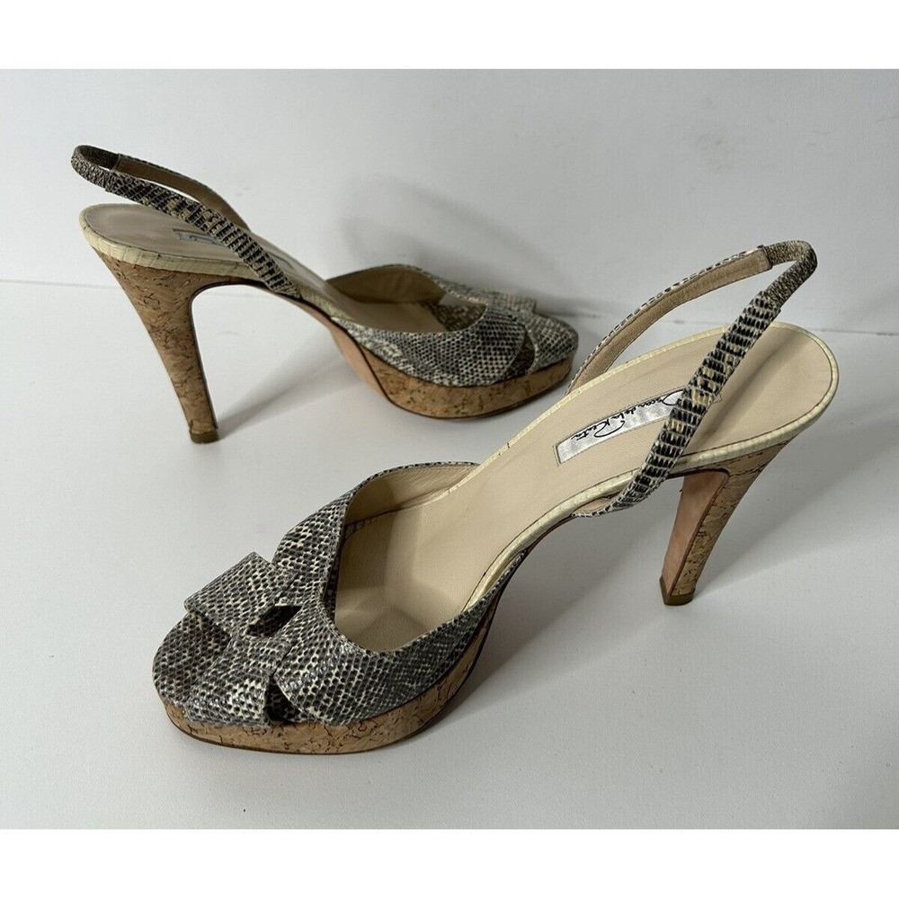 Oscar de la Renta Women Size 38.5 US 8.5 Snakeskin Sling Back 5" Heels - Picture 2 of 11